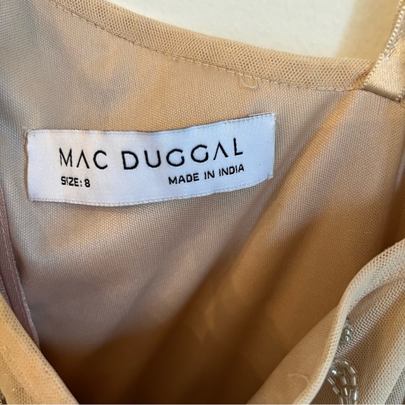 Mac Duggal Embellished One Shoulder Draped Maxi Gown Nude & Silver | Size 8 - Picture 6 of 16